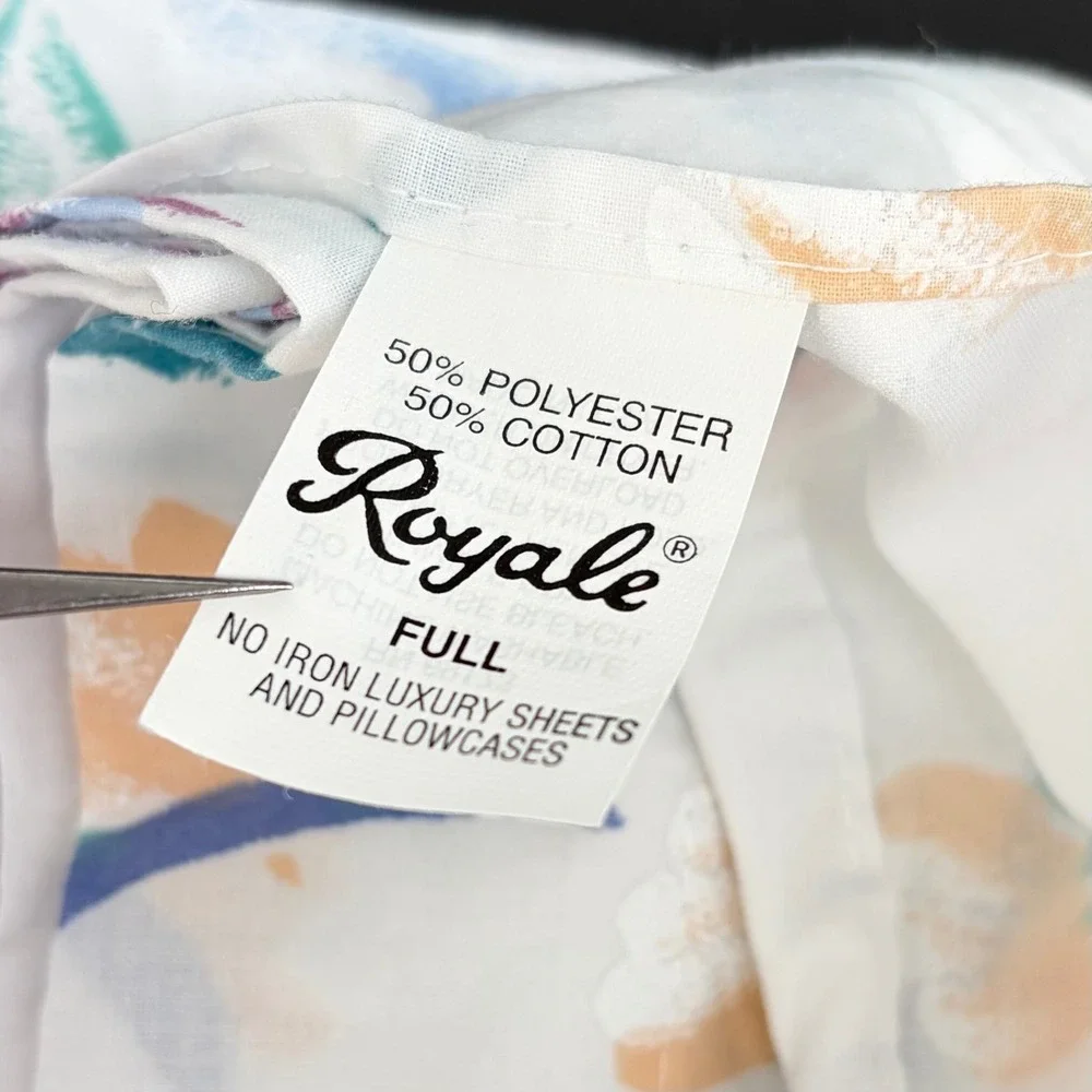 Royale Floral Sheet Set Full White Vintage Pastel Watercolor Made in USA 4pc